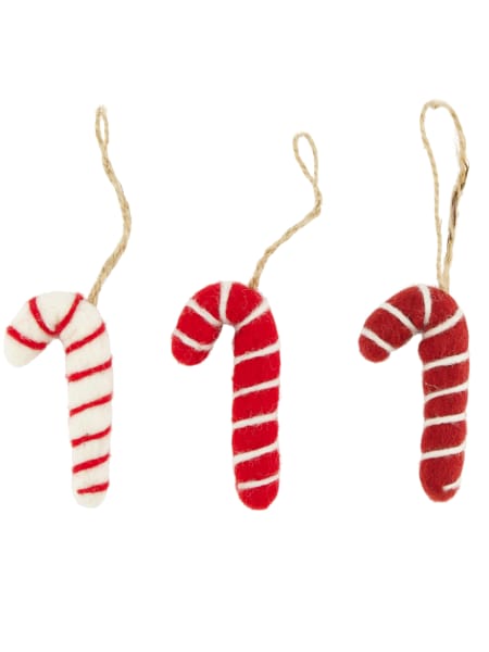 Adorno Colgante Bastón de Caramelo Navideño de Fieltro rojo y blanco