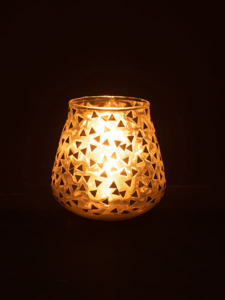 Portavelas mosaico triángulo cristal dorado 11 cm