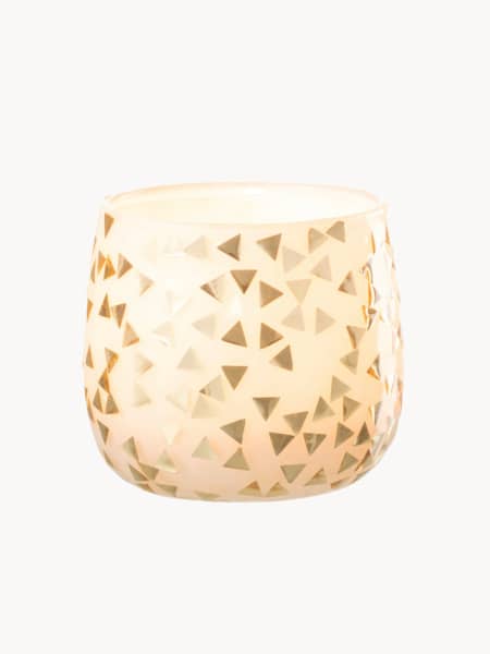 Portavelas mosaico triángulo blanco/oro 11 cm