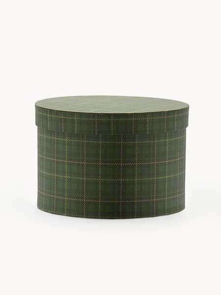 Caja Decorativa Redonda verde con Estampado de Cuadros
