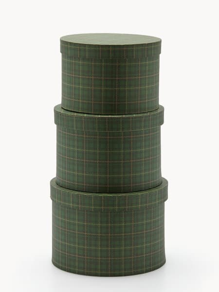 Caja Decorativa Redonda verde con Estampado de Cuadros