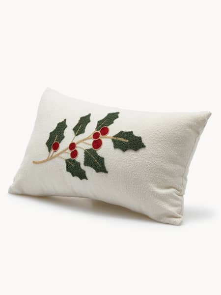 Cojín blanco Decorativo con Motivos Navideños de Acebo