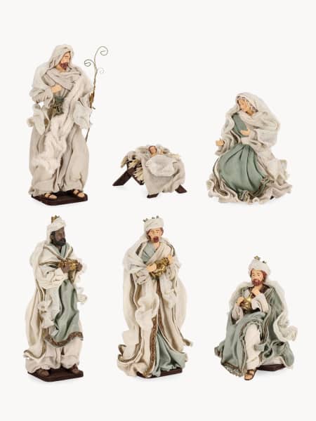 Nacimiento con ropa de tela azul 6 figuras para Belén