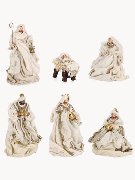 Nacimiento con ropa de tela beige 6 figuras para Belén