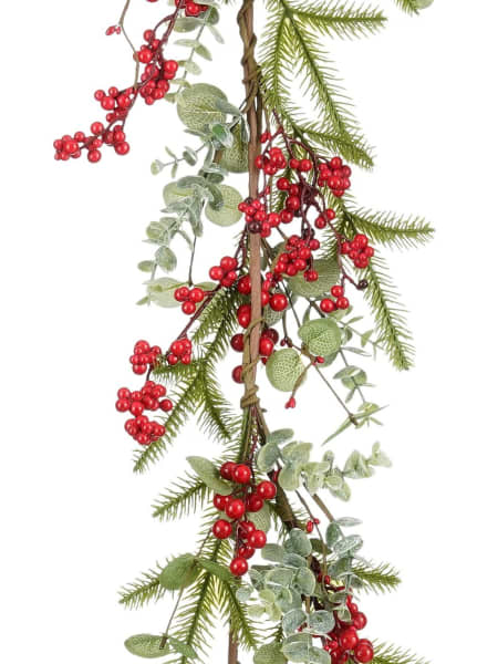 Guirnalda artificial de Navidad de pino con bayas rojas 150 cm