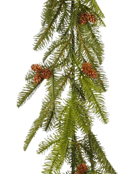 Guirnalda artificial de Navidad de pino verde con piñas 183 cm