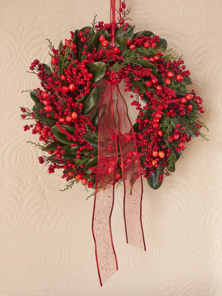 Corona artificial de Navidad verde con bayas rojas Ø 60 cm