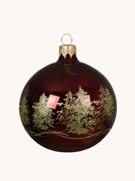 Colgante de Bola Roja para Árbol de Navidad, Cristal y Dorado, 8 cm de Diámetro