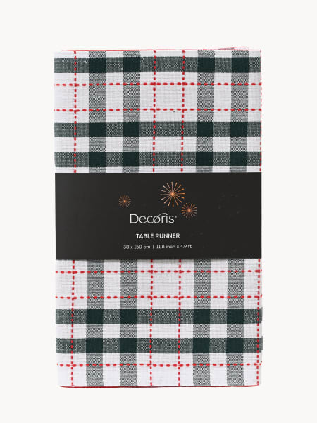Camino de Mesa a Cuadros Blanco y Verde 30x150 cm