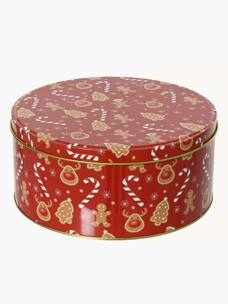 Caja metálica de Navidad roja, set de 3, Ø20x9 cm