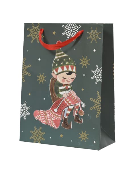Bolsa de regalo de Elfo Tejiendo, color verde, 30x12x42 cm
