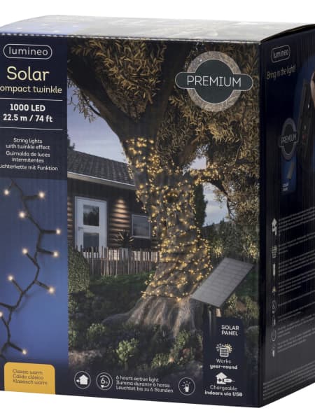 Luces de Navidad solares Compact blanco frío 1000 luces (cable negro de 22,5 m)