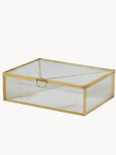 Caja de Cristal con Borde Dorado Set de 2 - 20x15 cm
