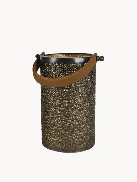 Farol lunar metal negro con asa 26 cm set 2 uds