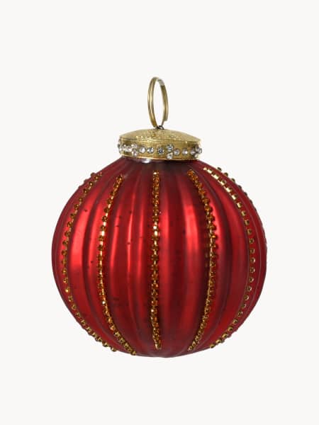 Bola de Navidad Colgante Roja con Líneas Brillantes, Diámetro 11 cm