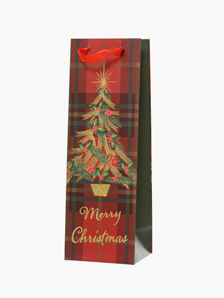 Bolsa de Regalo Roja Abeto Dorado 12x10x36 cm