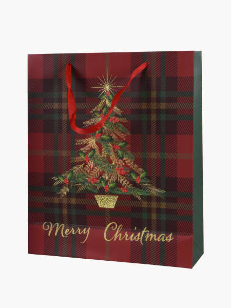 Bolsa de Regalo Abeto Dorado Roja 18x8x24 cm