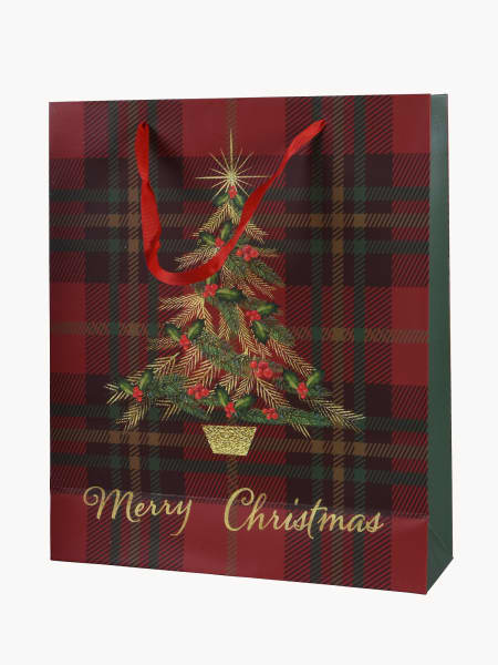 Bolsa de Regalo Roja con Abeto Dorado 26x10x32 cm