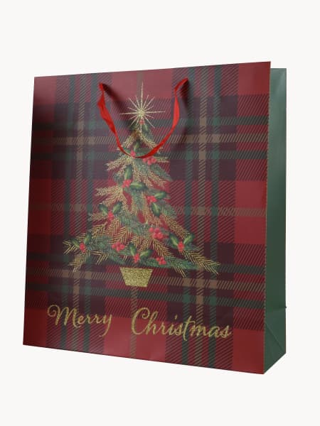 Bolsa de regalo Navidad Abeto Dorado Roja 30x12x42 cm