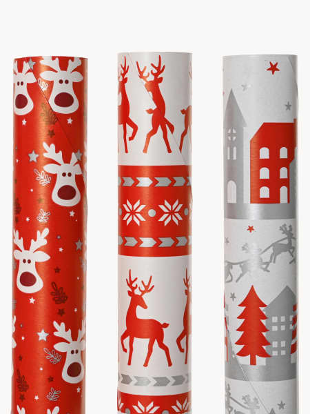 Papel de regalo motivos rojo/gris surtido 70x200 cm