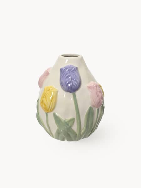 Jarrón de Dolomita con Relieve de Tulipanes Decoris Ø10,8x12,4 cm