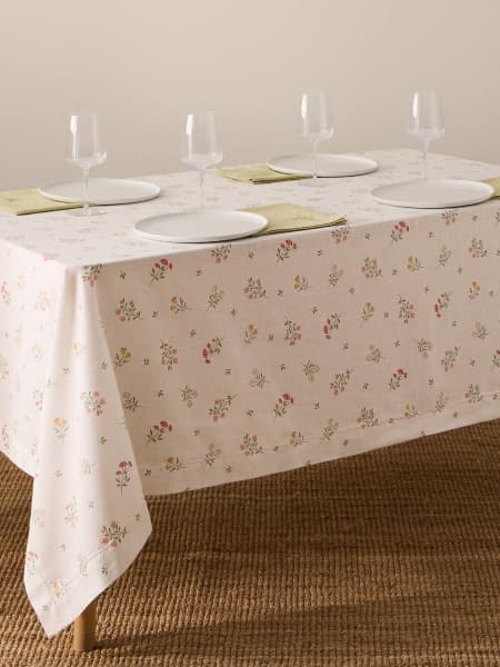 Mantel de algodón efecto lino con estampado de flores Florgu