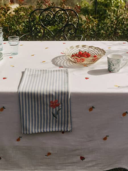 Mantel de algodón efecto lino con frutas bordadas Granfru