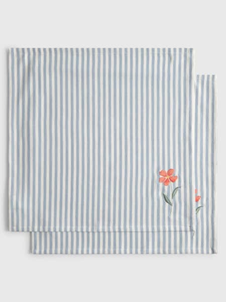 Pack de 2 servilletas de algodón a rayas con flor bordada Abu