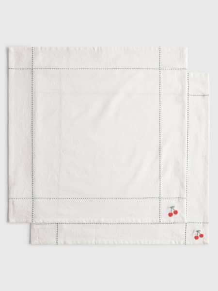 Pack de 2 servilletas de algodón efecto lino con cerezas bordadas Granfru