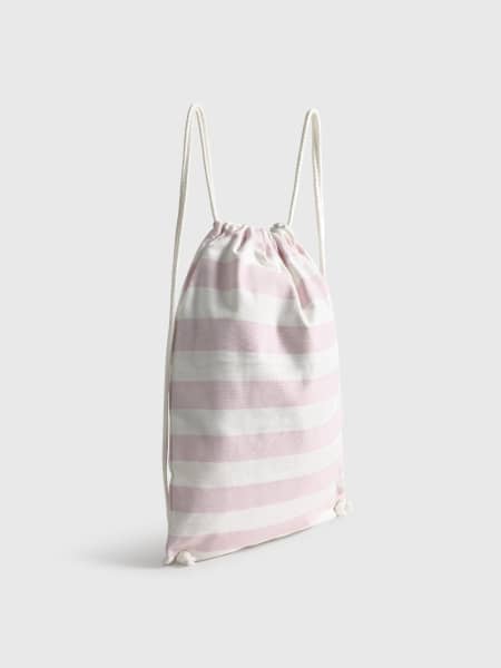 Bolsa mochila de algodón a rayas con sirena bordada Mer