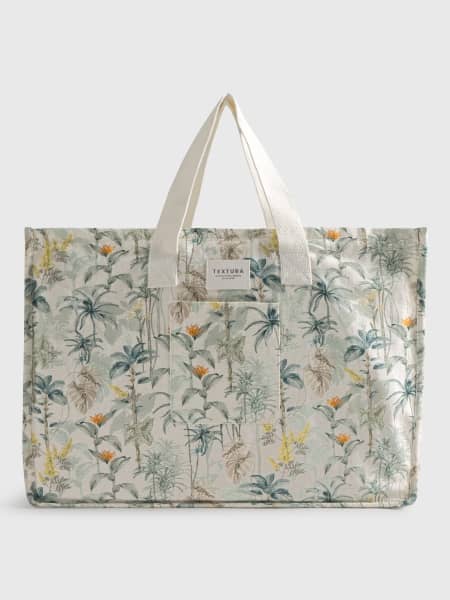 Bolsa de playa de algodón con hojas tropicales Palme