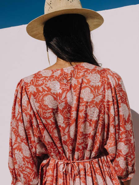 Caftán largo de algodón con estampado floral Kenla
