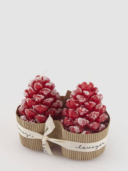 Vela piña nevada roja Ø6 cm (set 2 uds)