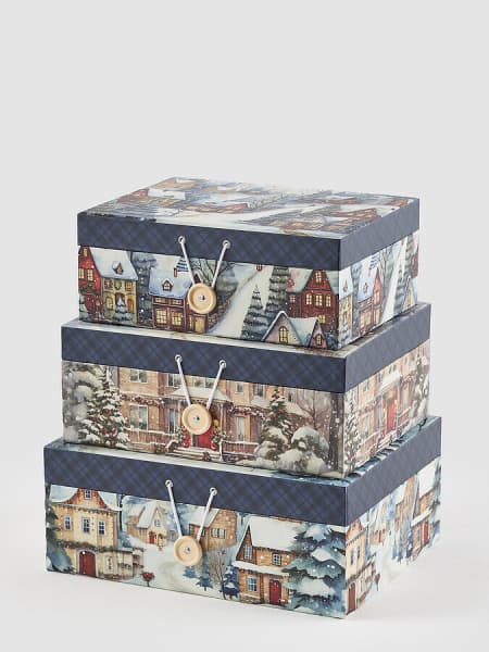 Caja de regalo casas nevadas azul - talla L