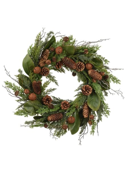 Corona artificial de cascabeles y piñas Ø60 cm