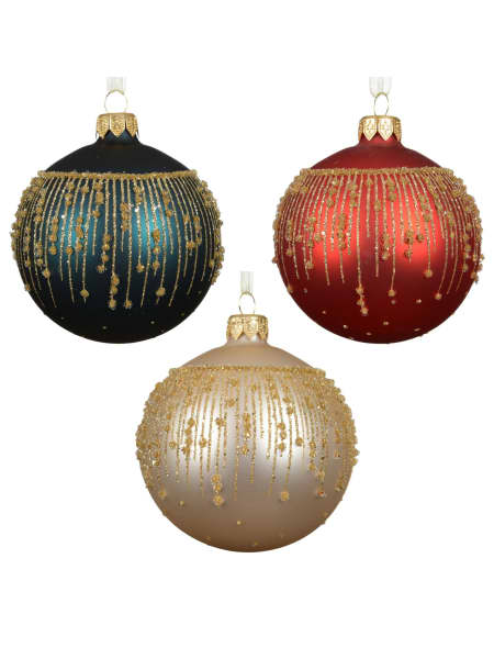 Bola de Navidad mate con rayas verticales y purpurina Ø8 cm
