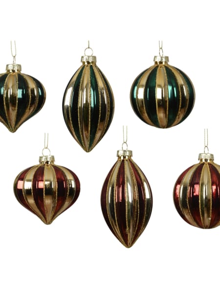 Bola de Navidad con líneas doradas verde y rojo Ø8 cm