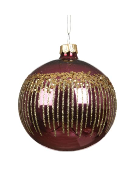 Bola de Navidad con líneas doradas y lentejuelas Ø8 cm