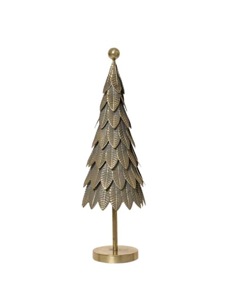 Figura de abeto con hojas de metal dorado antiguo 54,5 cm