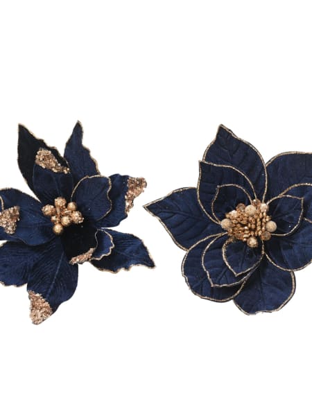 Clip flor de Pascua azul oscuro con purpurina Ø29 cm