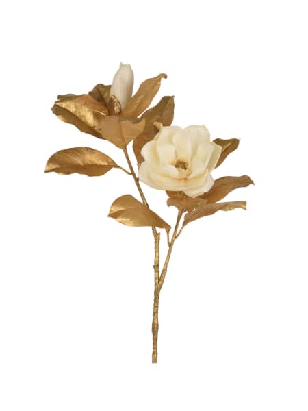 Vara artificial de magnolia blanca y dorada 86 cm