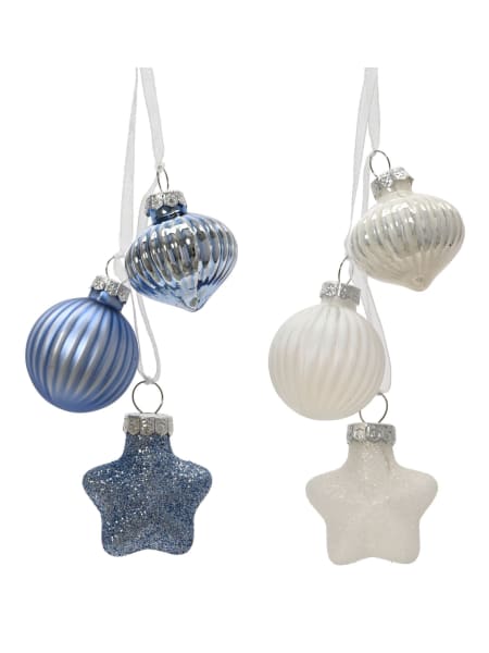 Colgante de trío azul y blanco de cristal