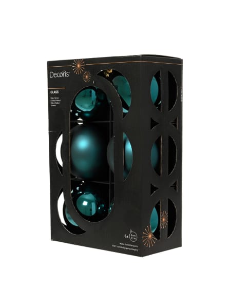 Caja de 6 bolas de Navidad de cristal mate y brillo verde esmeralda Ø8 cm