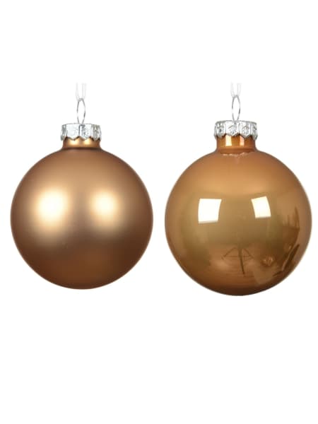 Caja de 6 bolas de Navidad de cristal mate y brillo dorado caramelo Ø8 cm