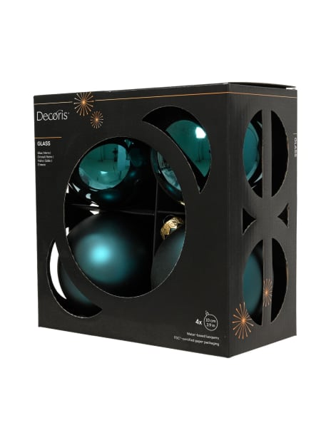 Caja de 4 bolas de Navidad de cristal mate y brillo verde esmeralda Ø10 cm