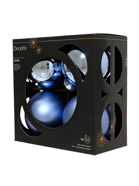 Caja de 4 bolas de Navidad de cristal mate y brillo azul amanecer Ø10 cm