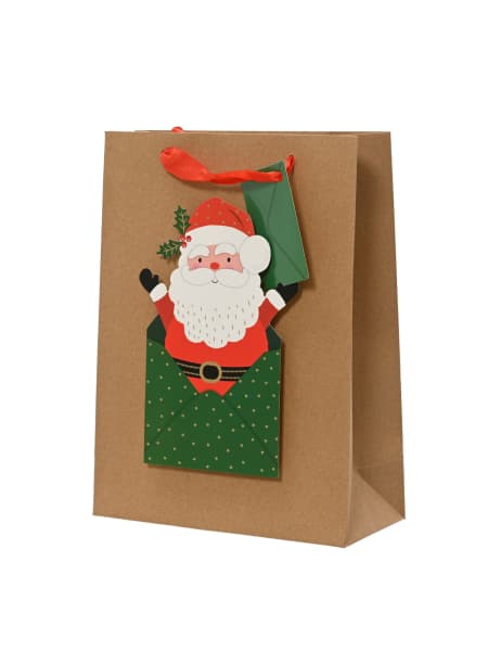 Bolsa de regalo kraft con Papá Noel 10×26×32 cm