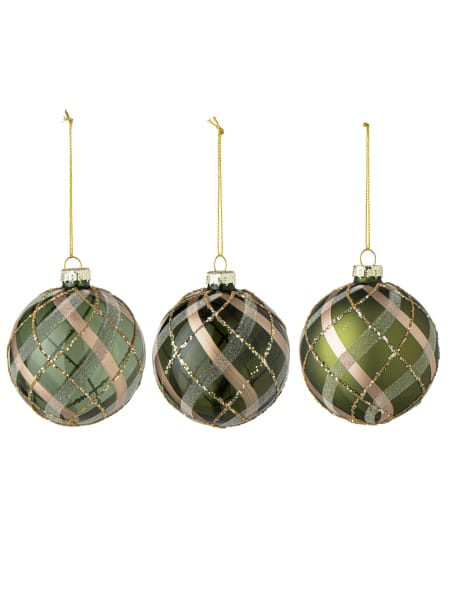 Bola de Navidad de cristal con cuadros verde y dorado Ø8 cm