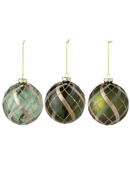 Bola de Navidad de cristal con cuadros verde y dorado Ø10 cm