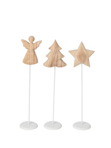 Figura de madera con base blanca 45 cm (ángel, abeto, estrella)